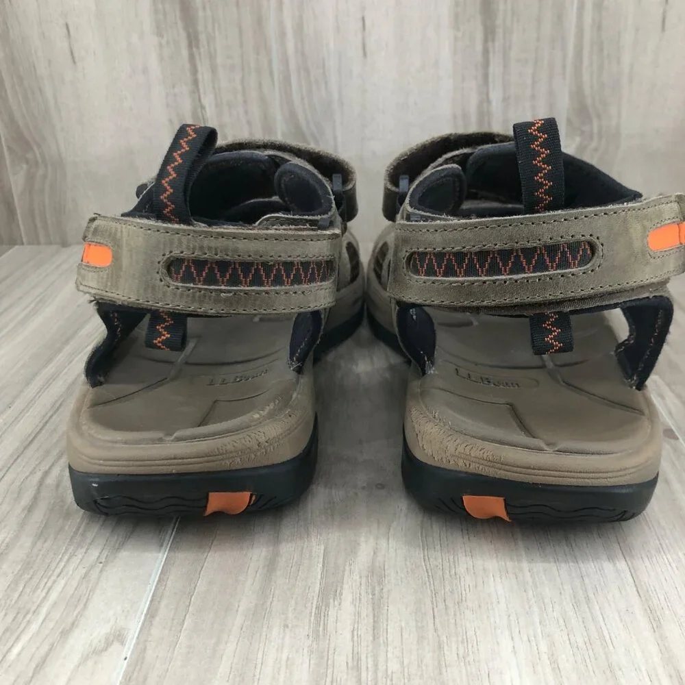 LL Bean Sandals Mens 9.5 Taupe Leather Hook and Loop Shoes